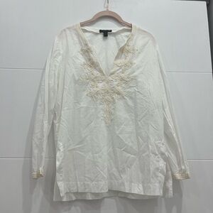 J. Crew White Embroidered Long Sleeve Tunic